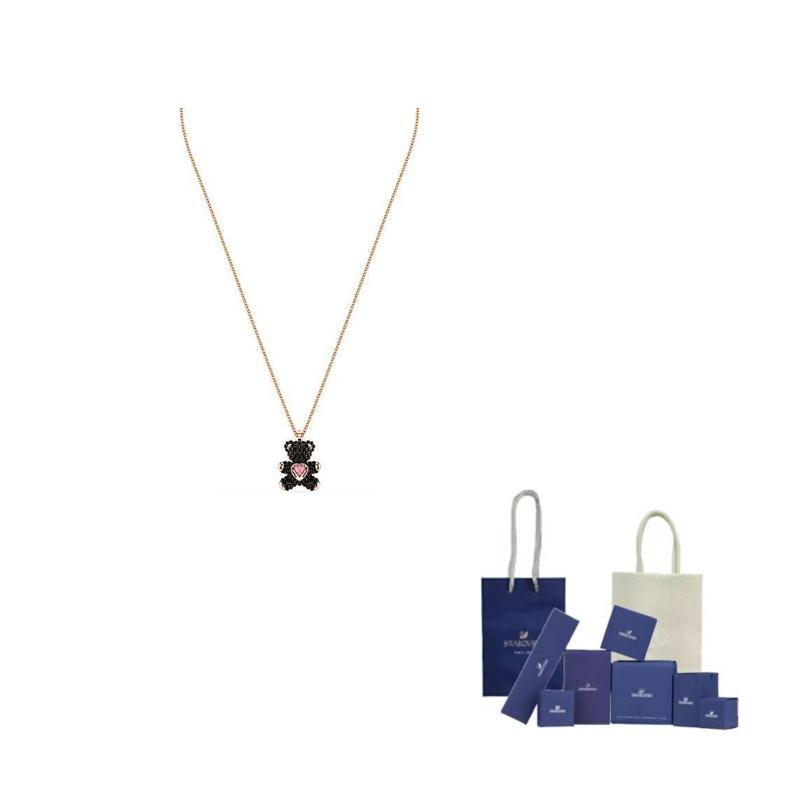 Swarovski Faux Crystal, Rose Gold Plated Necklaces Unisex Black F-Original Brand Box And Bag