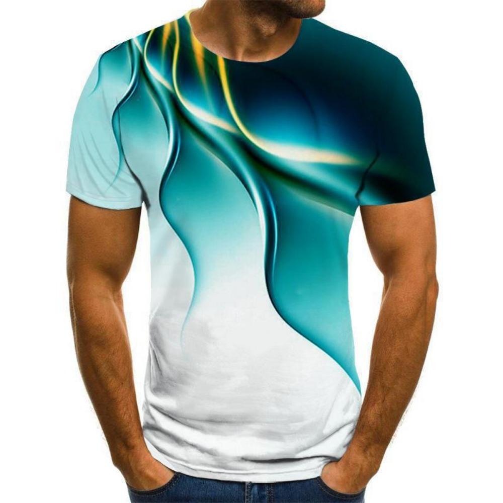 Summer hot selling 3D camouflage line printed men's sports and leisure round neck short sleeved T-shirt