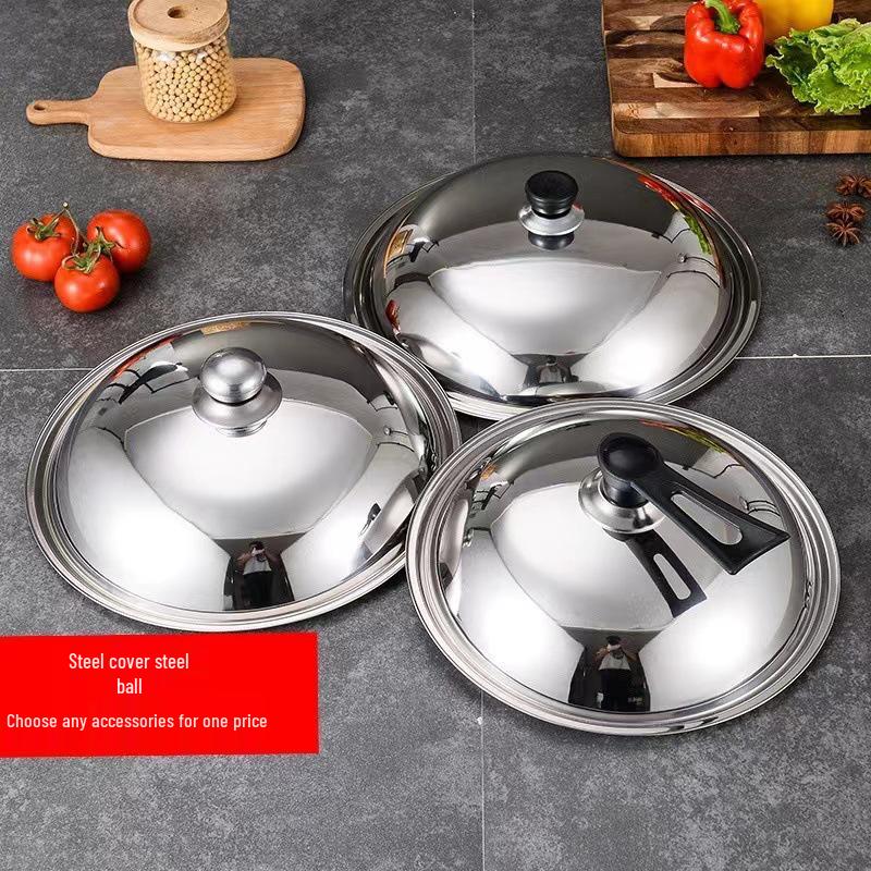 Thickened Stainless Steel & Glass Combination Wok Lid