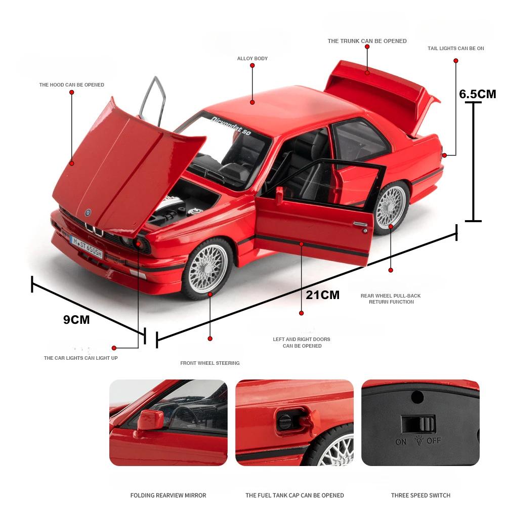 1:24 BMW M3 Alloy Sports Car Model Diecasts Metal Classic Car Model High Simulation Sound and Light Childrens Toys Gift C410