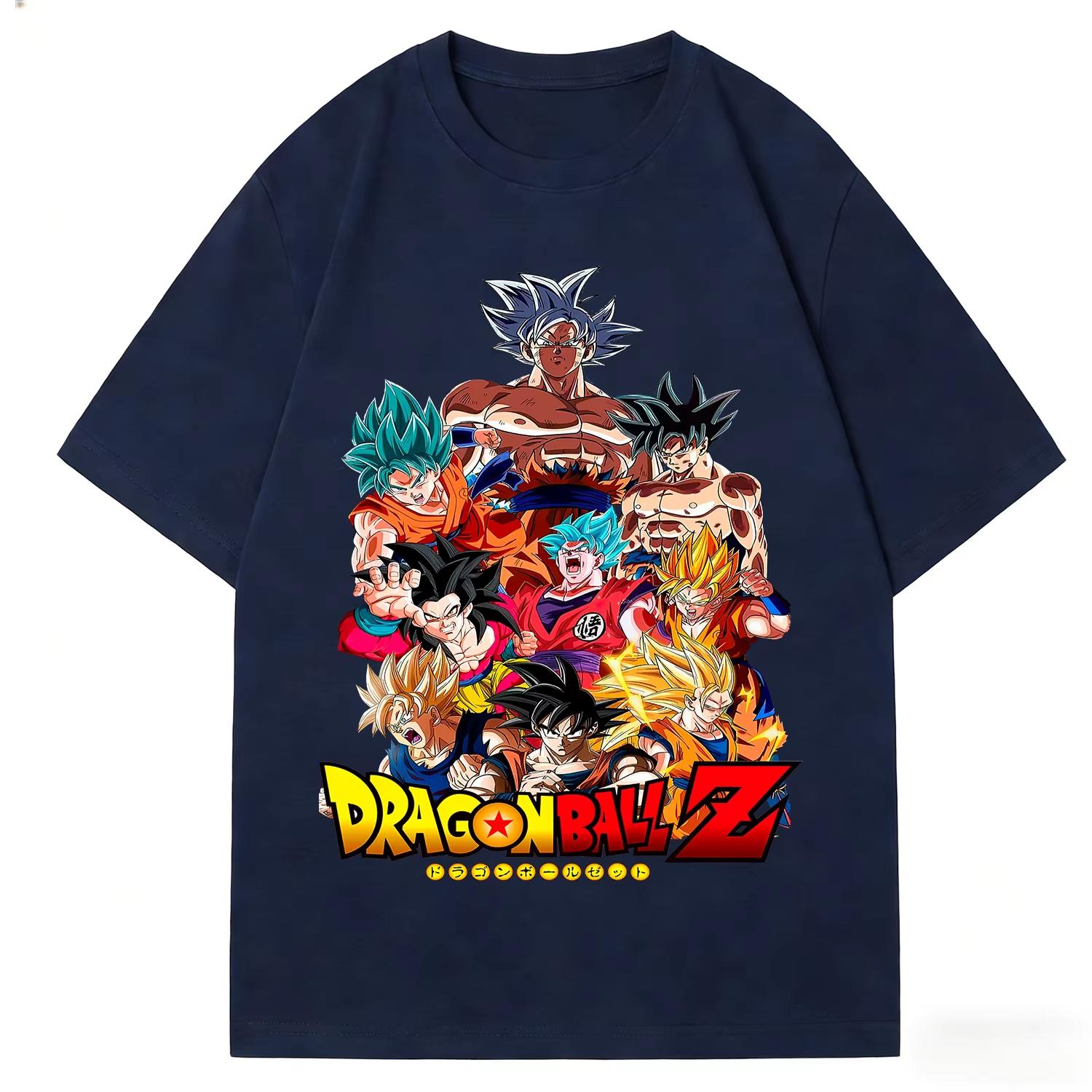 

2026 Unisexs Oversized Tshirts Anime Dragon Ball All Forms Goku Print Short Sleeve Comfortable summer loose Unisexs Tshirt S