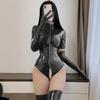 Double Zipper Sexy Open Crotch Latex Leather Bodysuit For Women Sexy Lingerie Erotic Crotchless Catsuit Shiny Sheath Leotard Sex