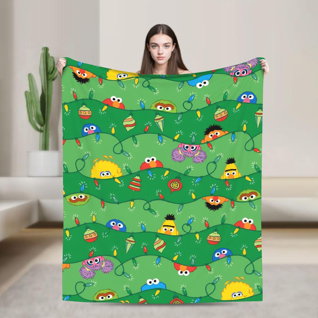 Oscar the Grouch Big Face Blanket S-Sesames Streets Warm Soft Plush Bedding Throws For Couch Chair Sofa Bed Bedspread Bed Cover
