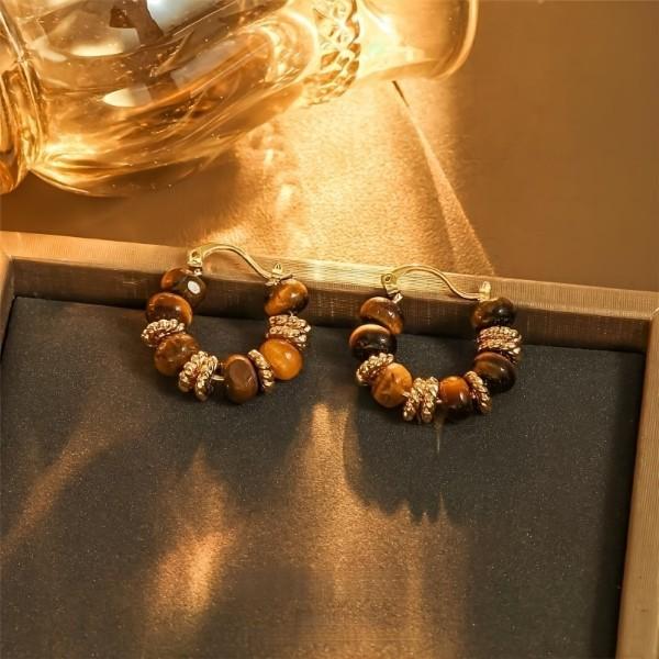 Dongdaemun Same Retro Brushed Light Gold Stud Earrings C-Shaped Copper Plated Real Gold Simple Internet Celebrities