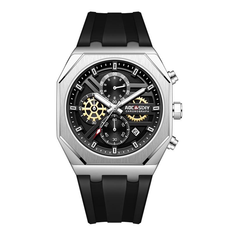 

Мужские спортивные часы с тремя ушками и шестью стрелками, водонепроницаемые, многофункциональные, с календарем чёрный