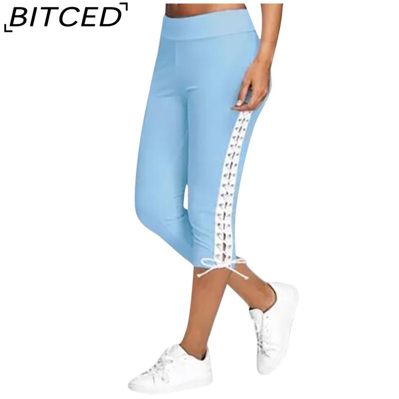 BITCED S-5XL Damen High Waist Cropped Hosen Elastische Bandage Leggings Nahtlose Fitness Sporthose Übergröße