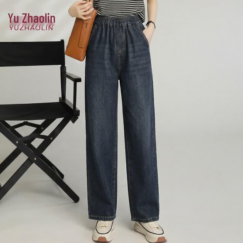 YUZHAOLIN Women s Elastic Waist Washed Loose Straight Leg Jeans 2XL
