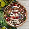 Christmas decoration sign,hanging decorations,2D flat Wooden product with The pattern of a calf in the cup,Christmas gifts for friends and family