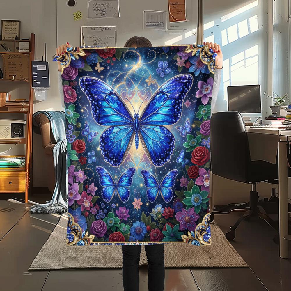 1PC 3D Butterfly Print Flannel Blanket, High quality All Seasons, Home Decor, Warmth and Comfort, Perfect for Christmas Gifts