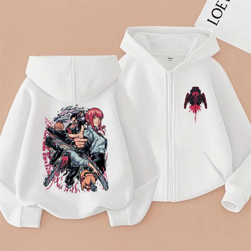 Anime Chainsaw Man Pochita Power Hayakawa Aki Makima Denji Grafik Reißverschluss Hoodie Herren Damen Mode Übergroße Zip-Up Jacke Mantel