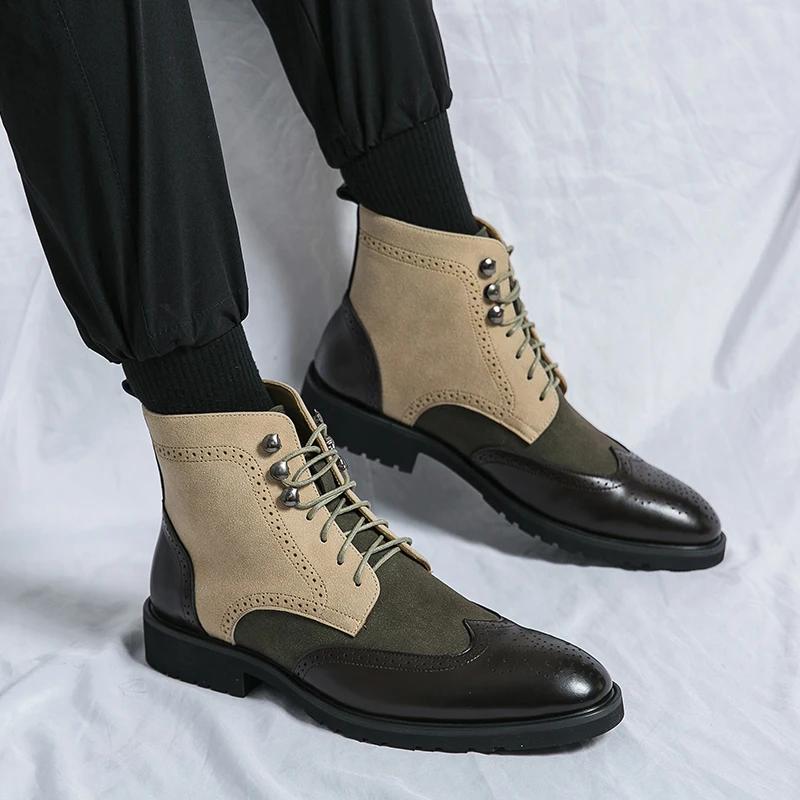 Golden Sapling British Style Men Ankle Boots Winter Autumn Retro Leisure Brogue Shoes Chelsea Boots Male Formal Dress Shoes Man