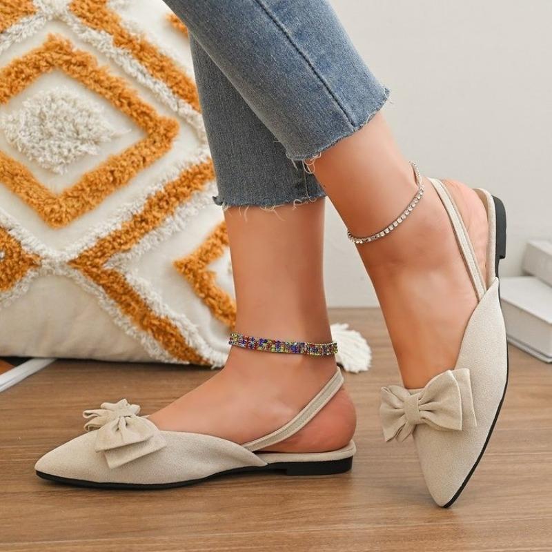 Fashion French Low Heel Baotou Sandals 2025 New Spring and Summer Bow Flat Gentle Evening Wind Pointed Head After the Empty Single Shoes