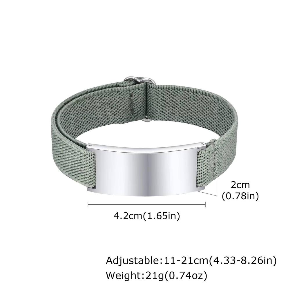 Vnox Free Engraved Curved Plate Bracelets Elastic Wristband for Men Women, Stainless Steel Adjustable Band, Personalized Jewelry