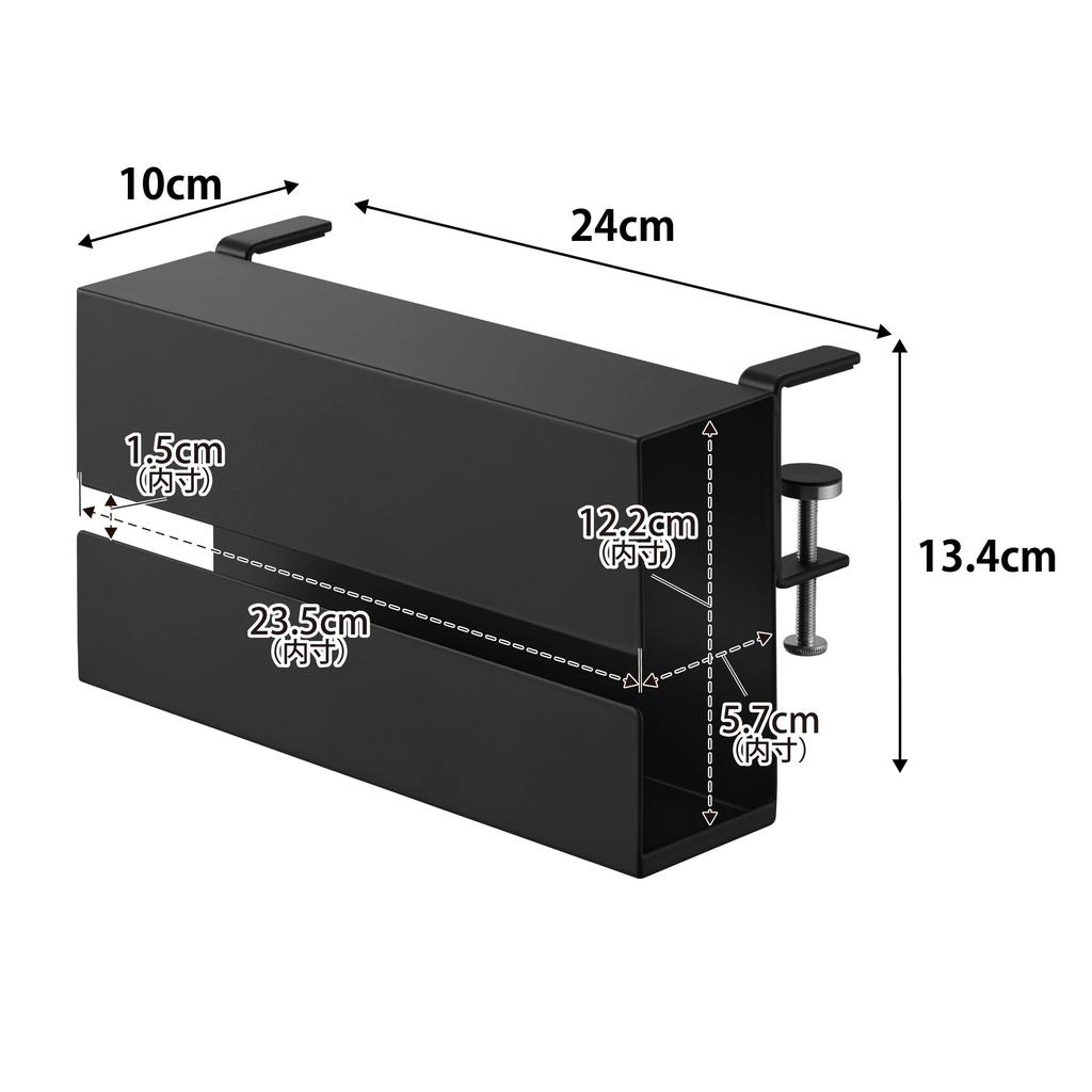 Yamazaki Tower Tableside Tissue W24 X D10 X Easy Installation with Adjustable Desk Model 10372 Case, Black, H13.4cm, Screws, Attachment,