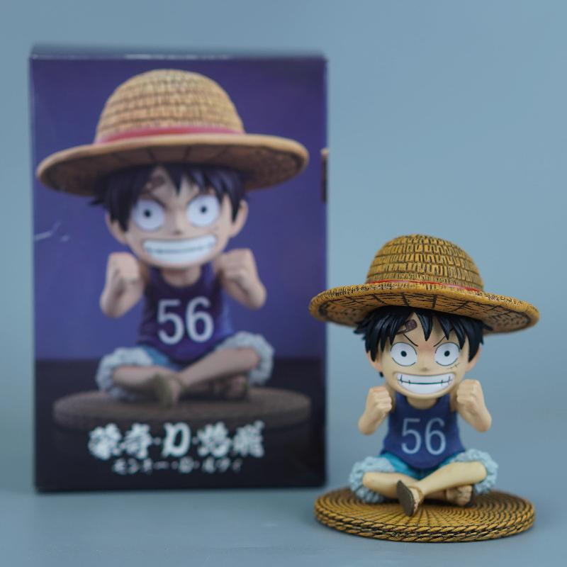 9cm Anime One Piece Childhood Luffy Sitting Posture Figures Small Size PVC Character Model Toy Desktop Ornament Collectible Gift