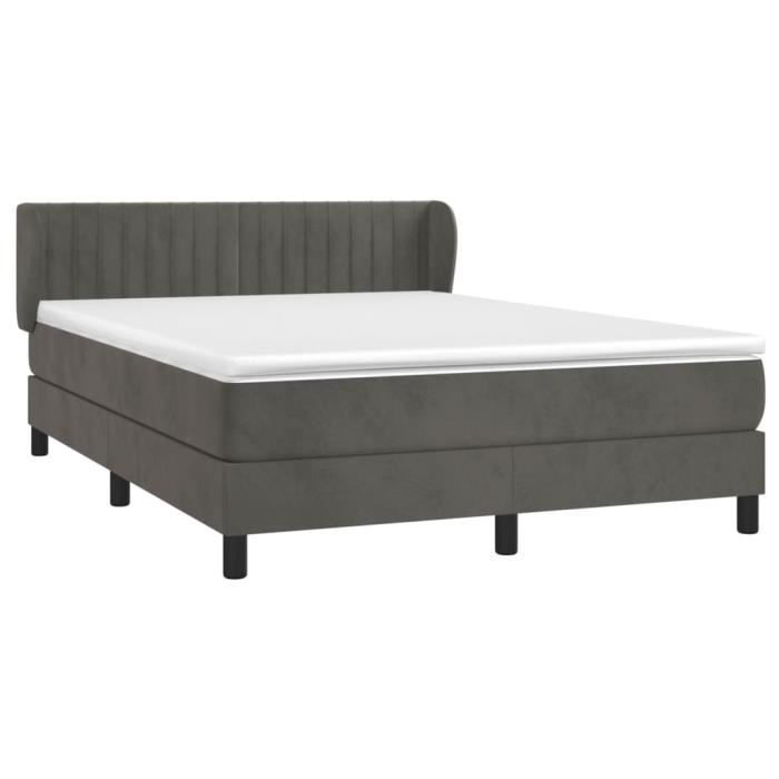 3127608 vidaXL Divan Bed and Mattress Dark Grey 140x190cm Velvet