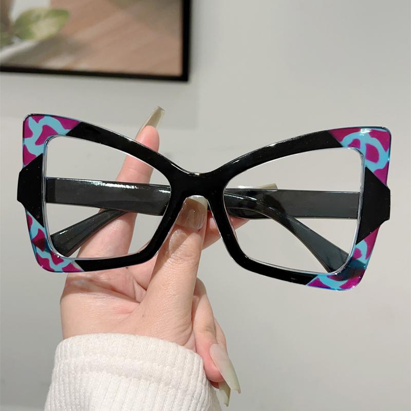 Butterfly Shaped Glasses Women Fashion Oversize Blue Light Blocking Optical Frames Trendy Patchwork Rim Design Eyeglasses