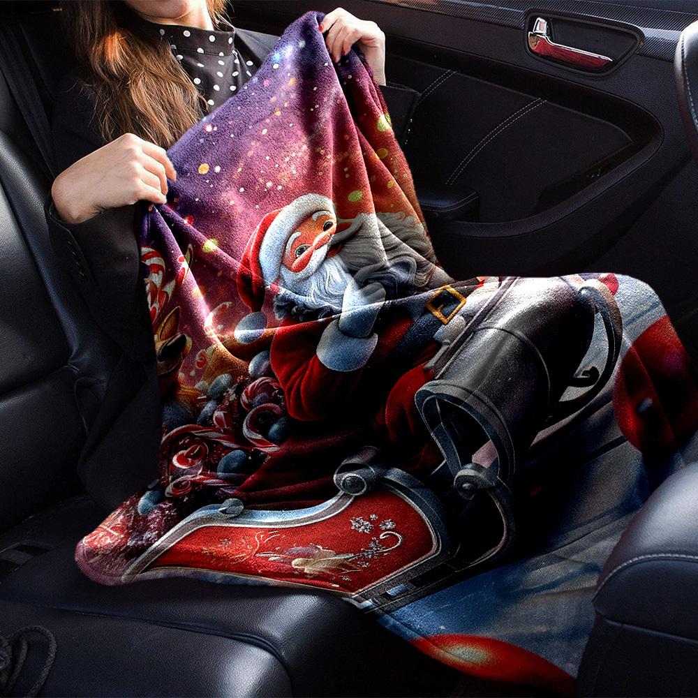 1pc Santa Claus, reindeer blanket Lightweight Flannel Throw for Sofa Bed Travel Camping Livingroom Office Couch Chair