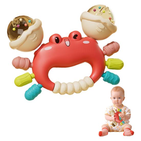 Infant Rattle Toy Crab Shape Hand Bell Teething Toys Multi-texture Chewable Teething Bell for Teething Relief