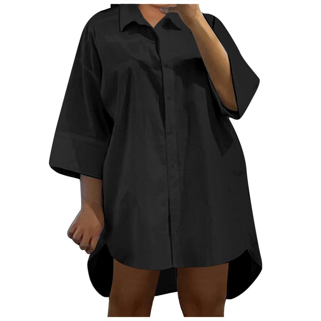 Women's Casual Fashion Color Loose Long Sleeves Shirt Dress