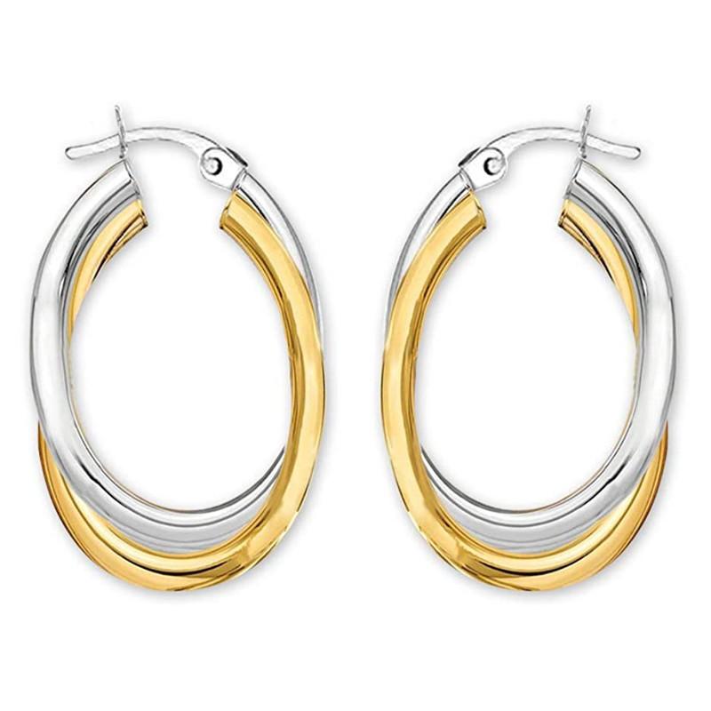 European and American Design Trend Women s Earrings Are Fashionable, Simple, Glossy, Double-layer, Two Tone Circle Zircon