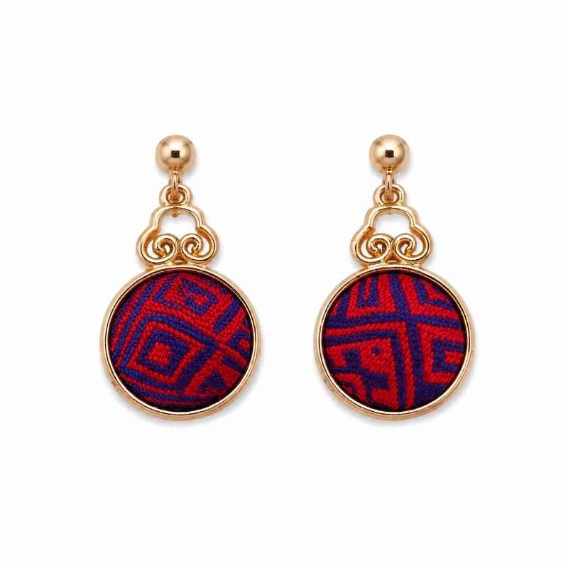 1 Pair Dangle Earrings, Ethnic Zhuang Brocade Woven Drop Earrings, Oriental Handmade Jewelry for Women Gift