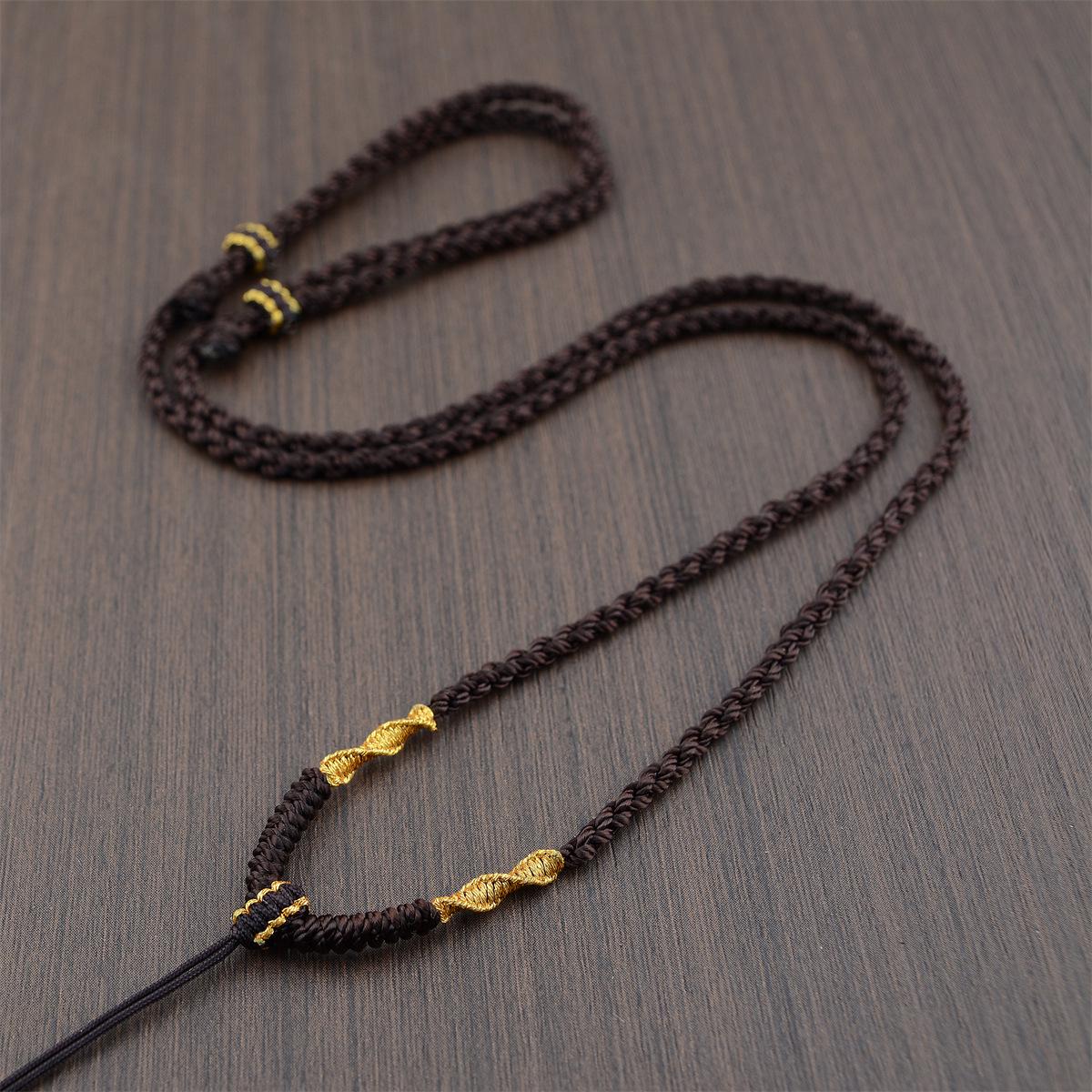 Handmade Four-Strand Braided Necklace Lanyard with Lucky Knot Jade Peace Buckle Pendant