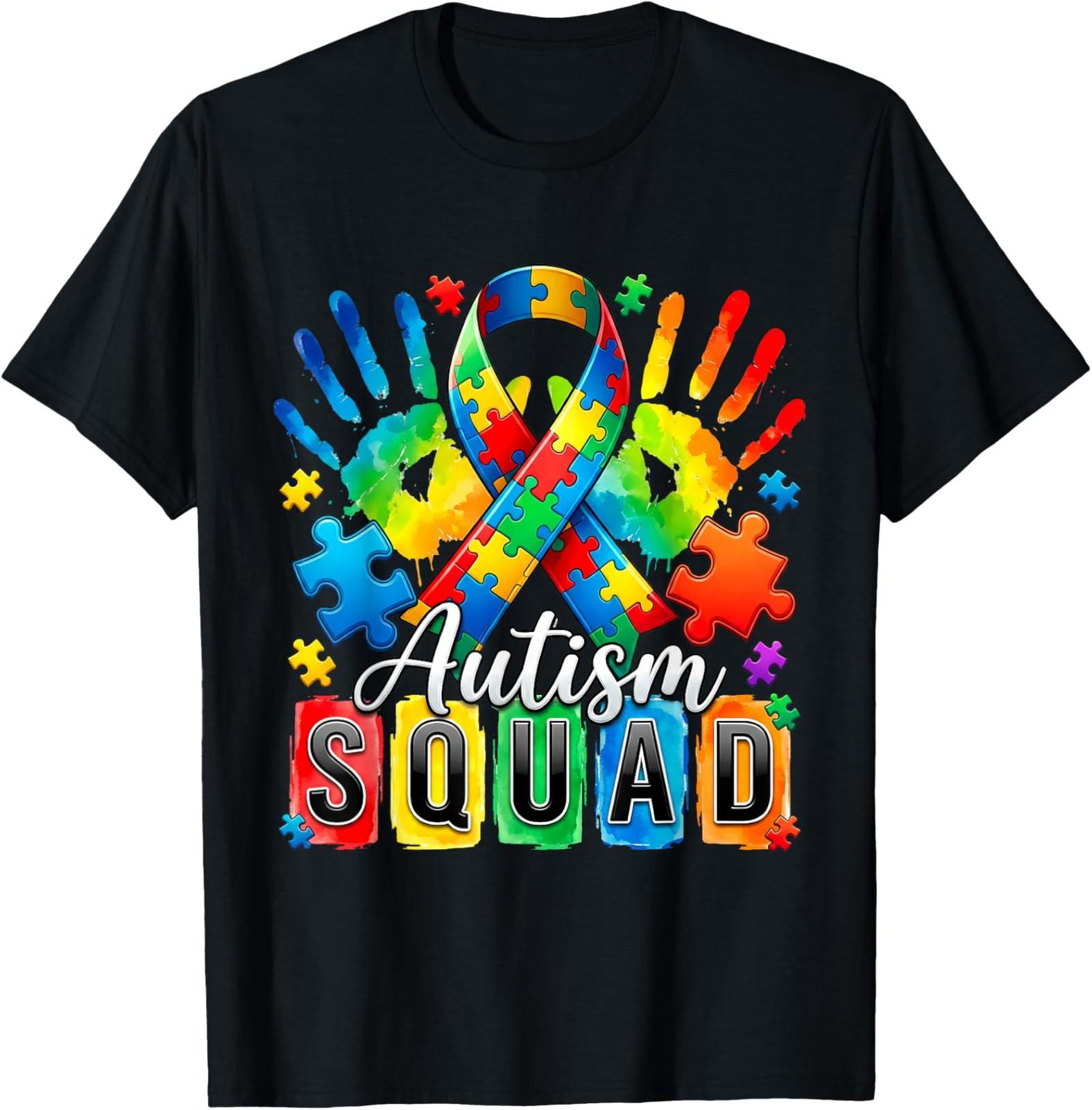 Autism Awareness Support Squad Puzzle Ribbon Unisex T-Shirt S разноцветный