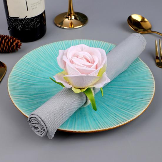 Artificial Flower Napkin Holders for Weddings Rose Ring, Fabric Pink Holder, Rustic Floral Buckles Party Ring Farmhouse Wedding Bridal Shower