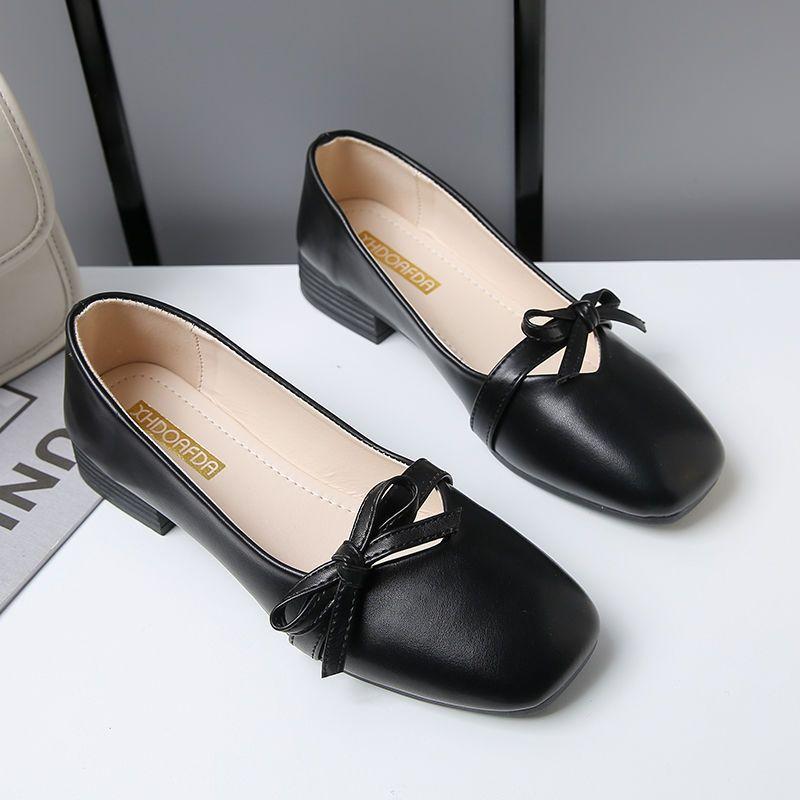 

Women s Single Shoes Square Bow Versatile Shallow Mouth Work Shoes for Women 40