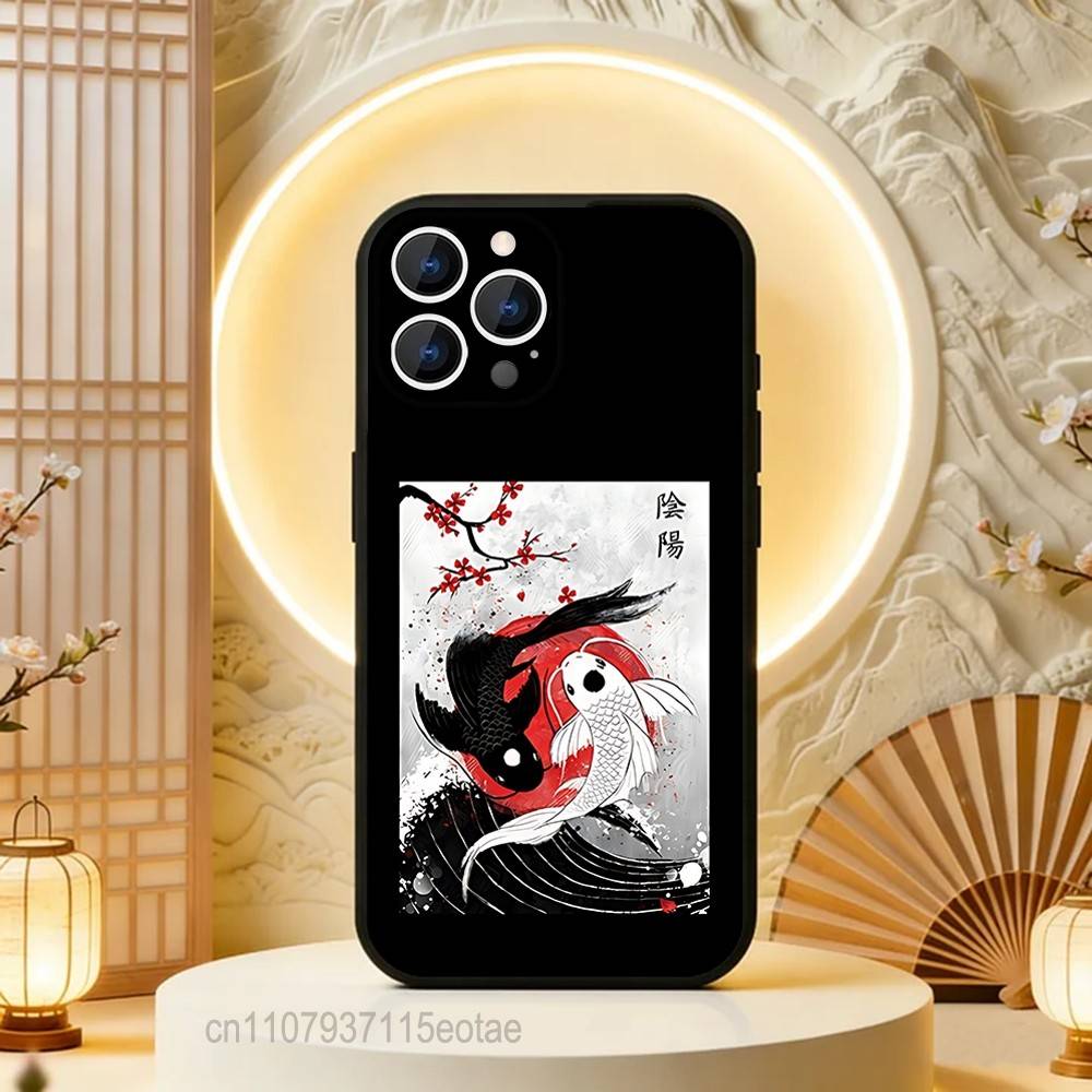 Koi Carp YIN YANG For iPhone 12,16,13,14,15,17,11,Pro,Max,Plus,E,Air,Mini TPU Soft to Skin-friendly phone case