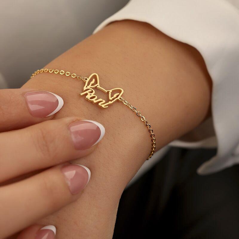 Custom Pet Name Bracelet with Hollow Cat & Dog Ears - Stainless Steel Titanium Jewelry