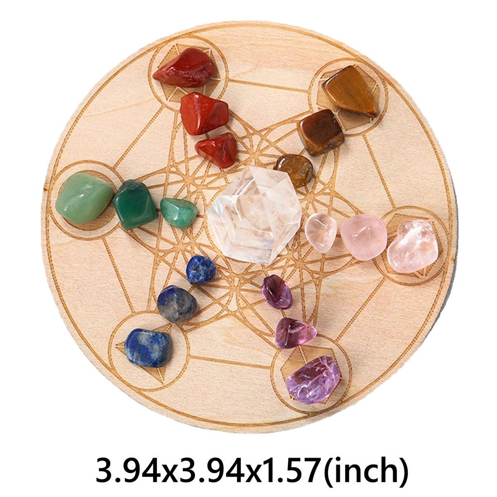 Crystal Desk Display Ornament with Wooden Plate Mineral Degaussing Mixed Stone Crystal Stone Chips Set for Spiritual Meditate