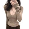 Pure Desire Sexy V-neck Front Shoulder Long-sleeved T-shirt Women's Autumn and Winter Korean Version Slim-fit Inner Bottoming Shirt Velvet Warm Tide