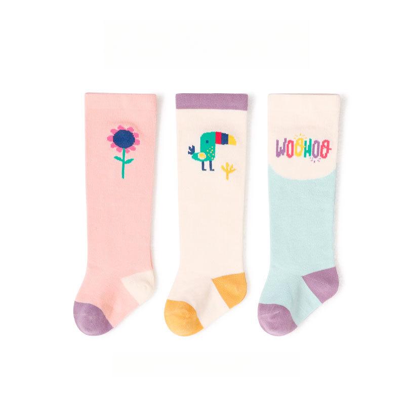 3 pary/partia Dziecięce podkolanówki Dzieci Dziewczynki Chłopcy Miękkie bawełniane długie skarpetki Śliczne hiszpańskie paski Jednolite skarpetki dziecięce dla 0-3 lat