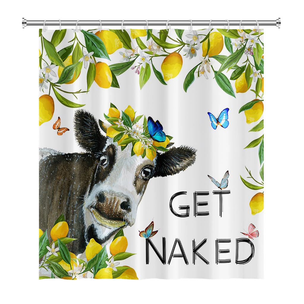 Farmhouse Highland Cow Shower Curtain With Hooks Funny Bull Cattle Bull Floral Decor Country Style Bothroom Curtain