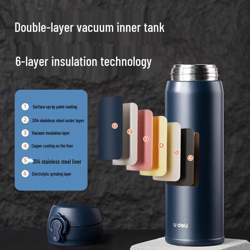 Deli 500ml 304 Stainless Steel Pop-Up Lid Thermos Mug