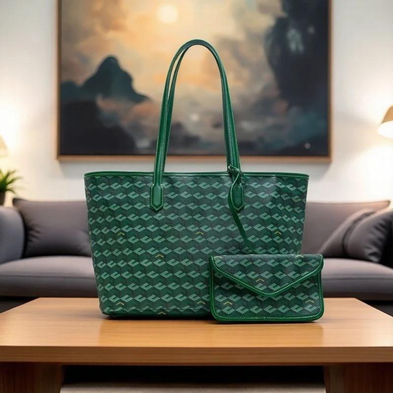 Große geometrische Print-Tragetasche 2-in-1-Set Damen-Alltags-Schulterhandtasche mit Beutel