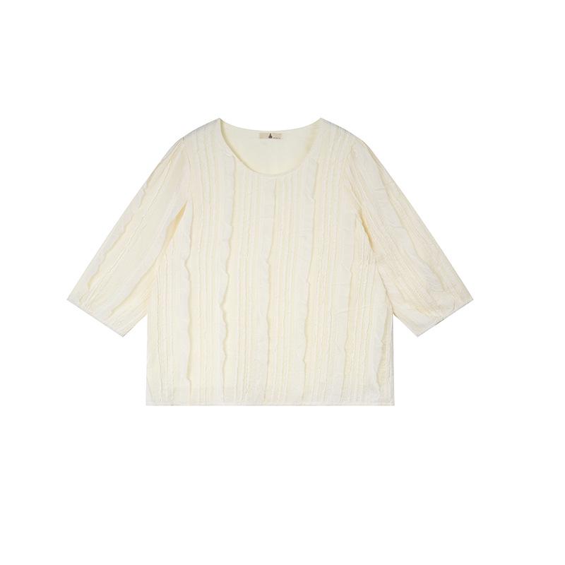 

Shuangtian 2026 Spring Plus Size Women s Fashion Tassel Trim Round Neck Top 9280 2XL абрикосовый