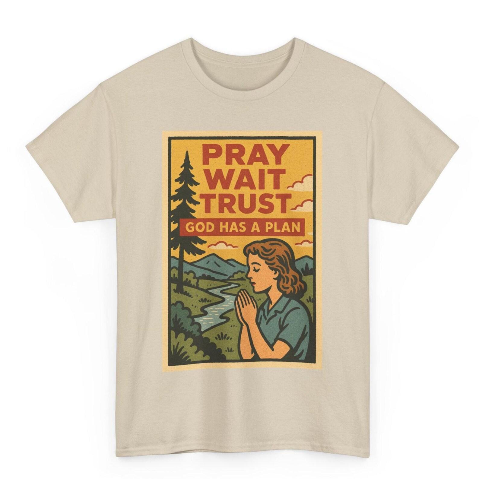 Pray Wait Trust T-Shirt: Retro Comic Style Faith Tee S