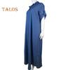 Fall Spring Lady Dress V Neck Loose Short Sleeves with Cufflink Split Hem Plus Size Dress Solid Color Buttons Pullover A-line Daily Wear Beach Maxi