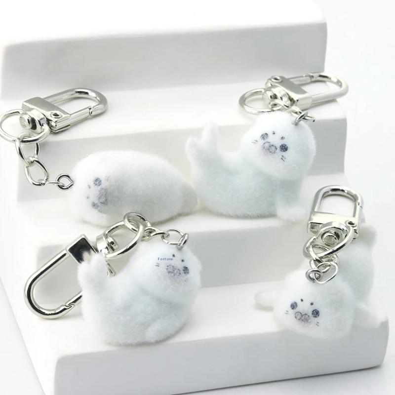 1Pcs Animal Plush Dolls Pendant Cute Flocking Resin Seal Love Keychain For Bag Mobile Phone Charms Home Decoration Crafts