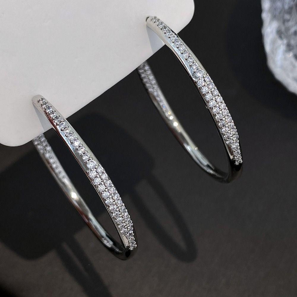 Luxurious Large Ear Rings Circular Design Crystal Earrings New Silver Ear Rings  for Women