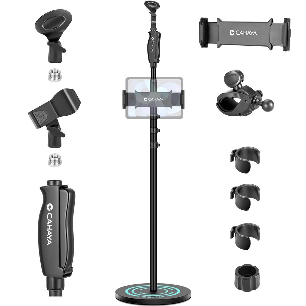 CAHAYA Microphone Stand, Straight Boom, 5.5kg Weight, 120cm-180cm Height Adjustable, 3230g Base, Iron Material, Smartphone Holder, Width Adjustable