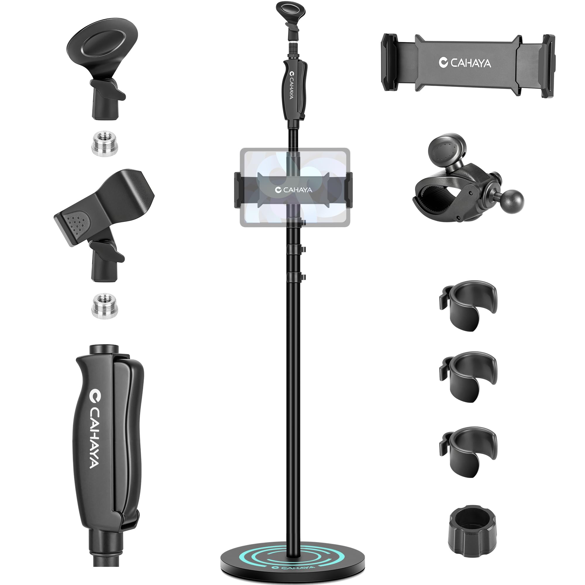 

CAHAYA Microphone Stand, Straight Boom, 5.5kg Weight, 120cm-180cm Height Adjustable, 3230g Base, Iron Material, Smartphone Holder, Width Adjustable