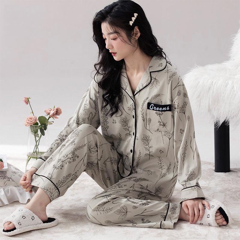 Women's Retro Fashion Pajama Set: New Spring Cardigan with Long Sleeve Top & Loose Pants for Casual Home Wear