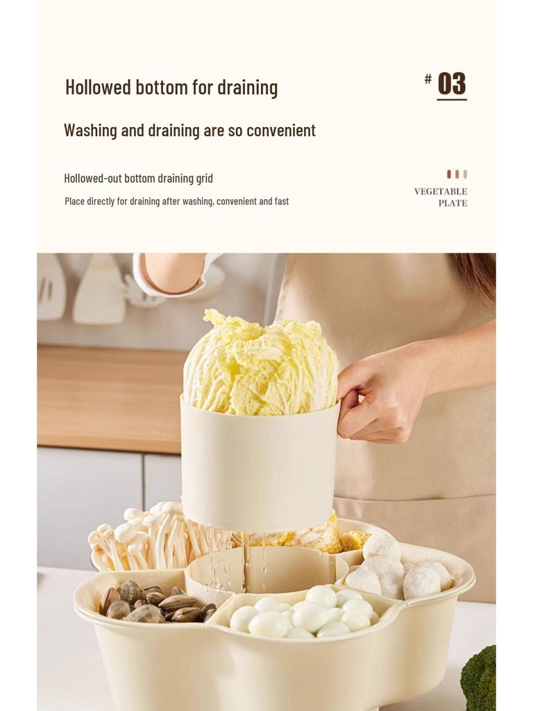 Rotatable Kitchen Prep Plate with Compartmented Draining Basket