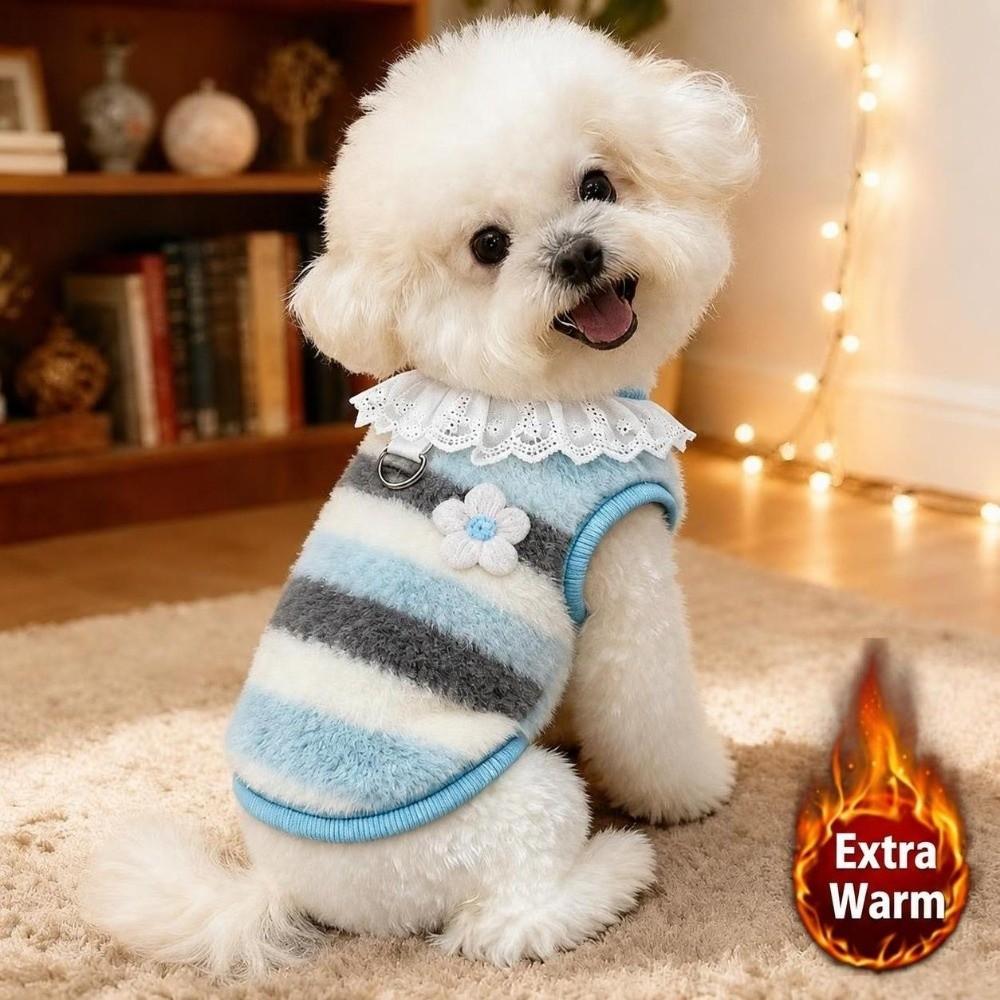 Soft Plush Puppy Winter Vest Stripe Pet Clothes New Cat Hoodies Outdoor