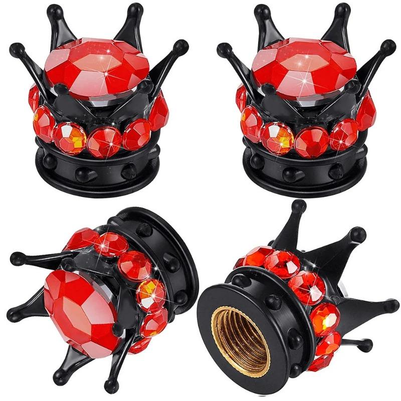 4 Crown Tire Stem Cover Blu-ray Rhinestone Universal Chrome Crown Tire Cover Car Accesorios Stem Caps1