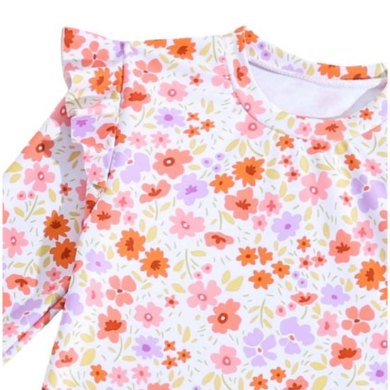 Jenter Solbeskyttende Badedraktsett Todelt Rash Guard Langermet Badebukse Tankini med Bikinibunn Blomstertrykk Barn Strandklær